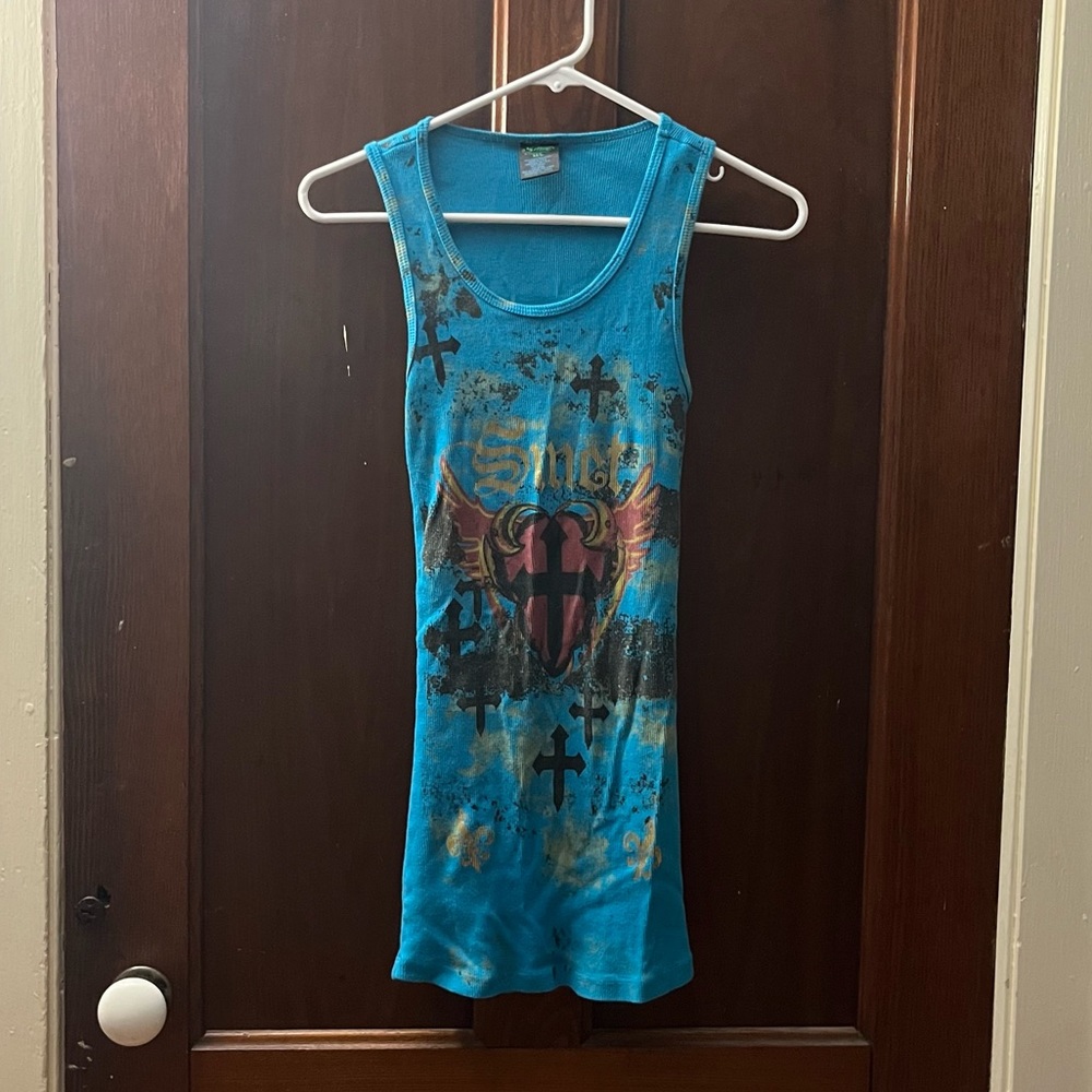 BLUE Y2K CHRISTIAN AUDIGIER TANK TOP